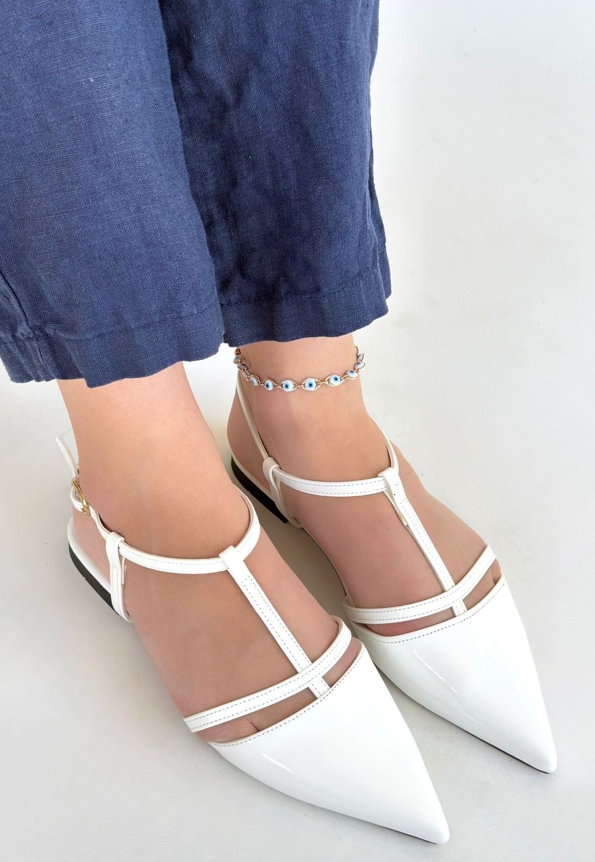 Canca White Patent Leather Ballerina Shoes