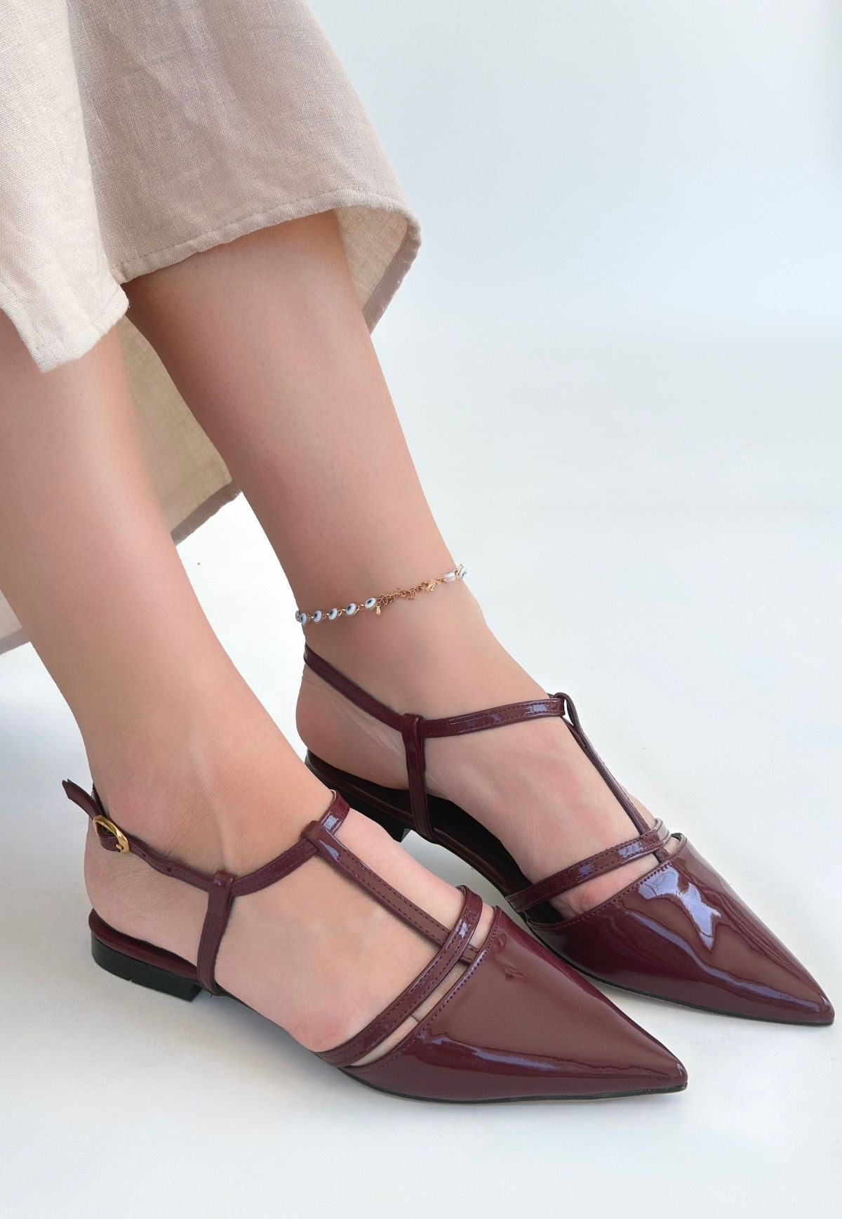 Canca Burgundy Patent Leather Ballerina Shoes