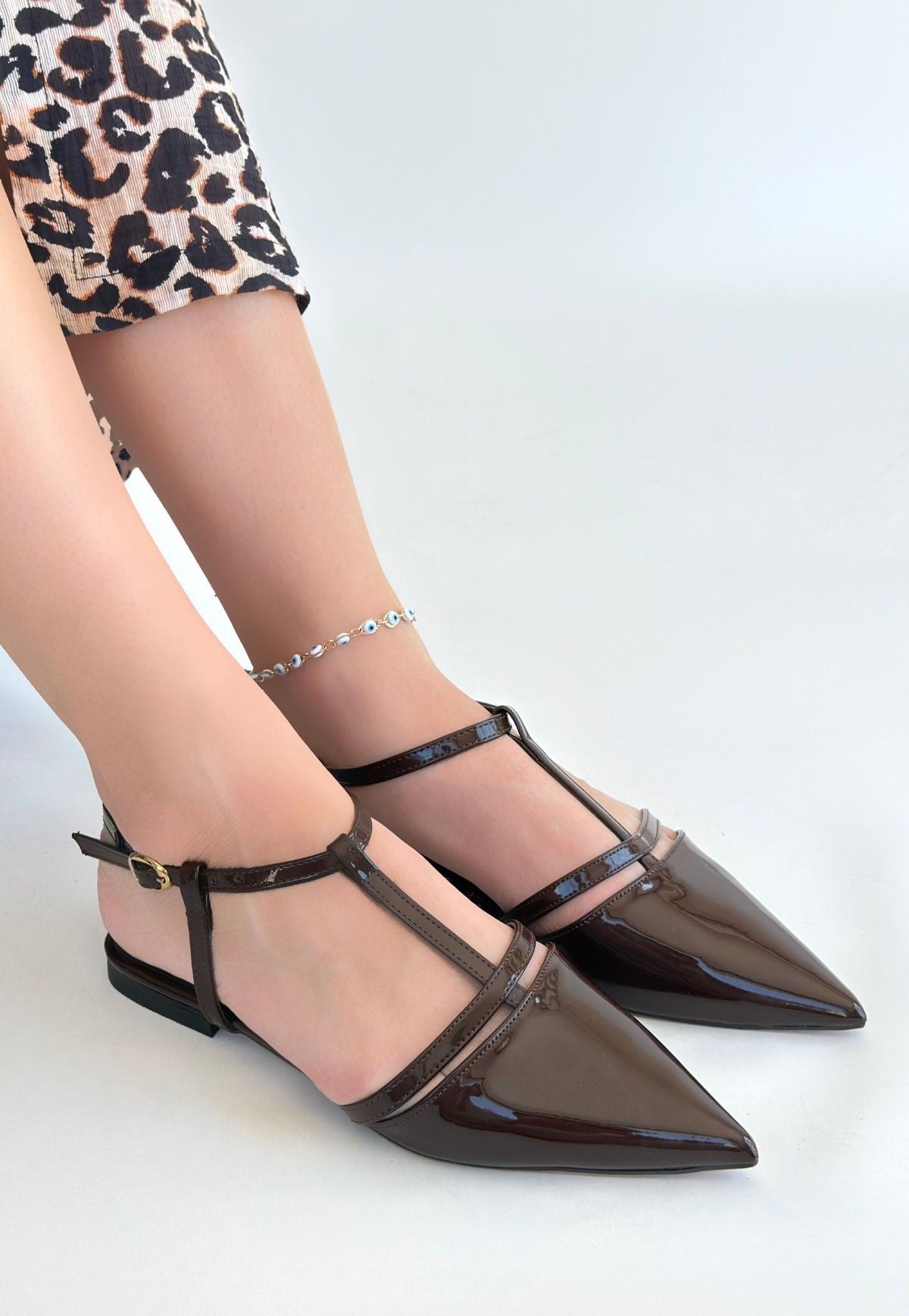 Canca Brown Patent Leather Ballerina Shoes