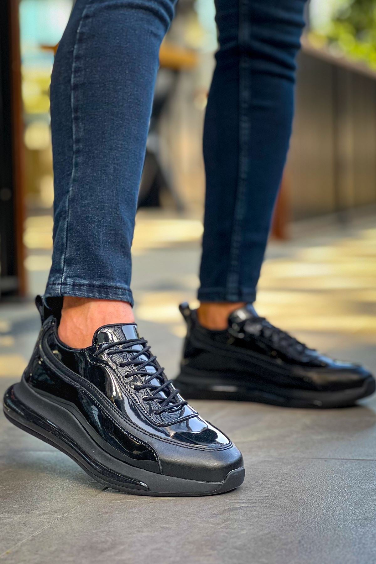 First Premium Özel Taban Erkek Sneaker Siyah Rugan