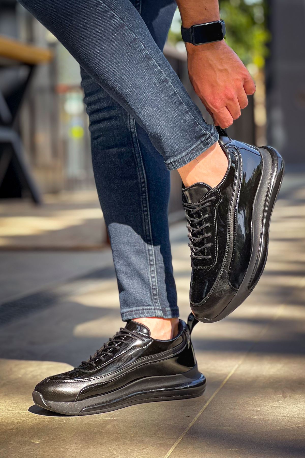 First Premium Özel Taban Erkek Sneaker Siyah Rugan