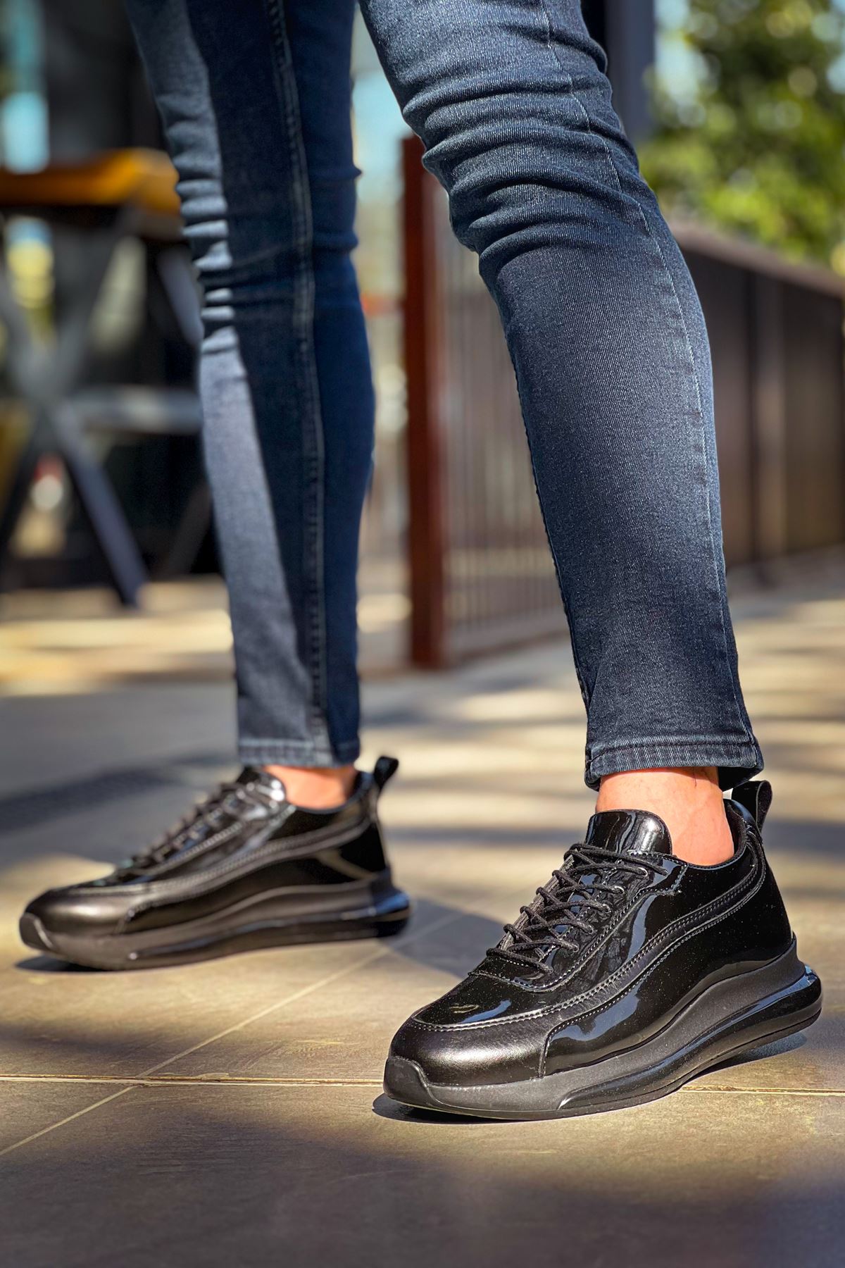 First Premium Özel Taban Erkek Sneaker Siyah Rugan