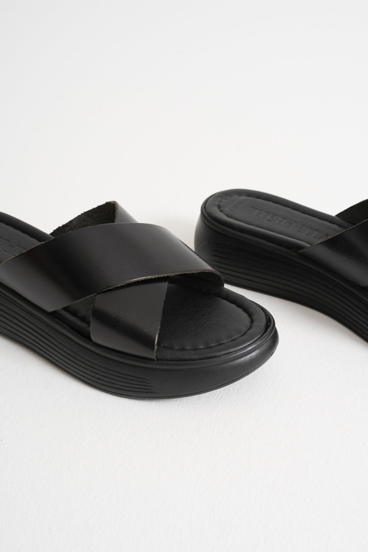 Fayn Premium Flat Genuine Leather Black Slippers