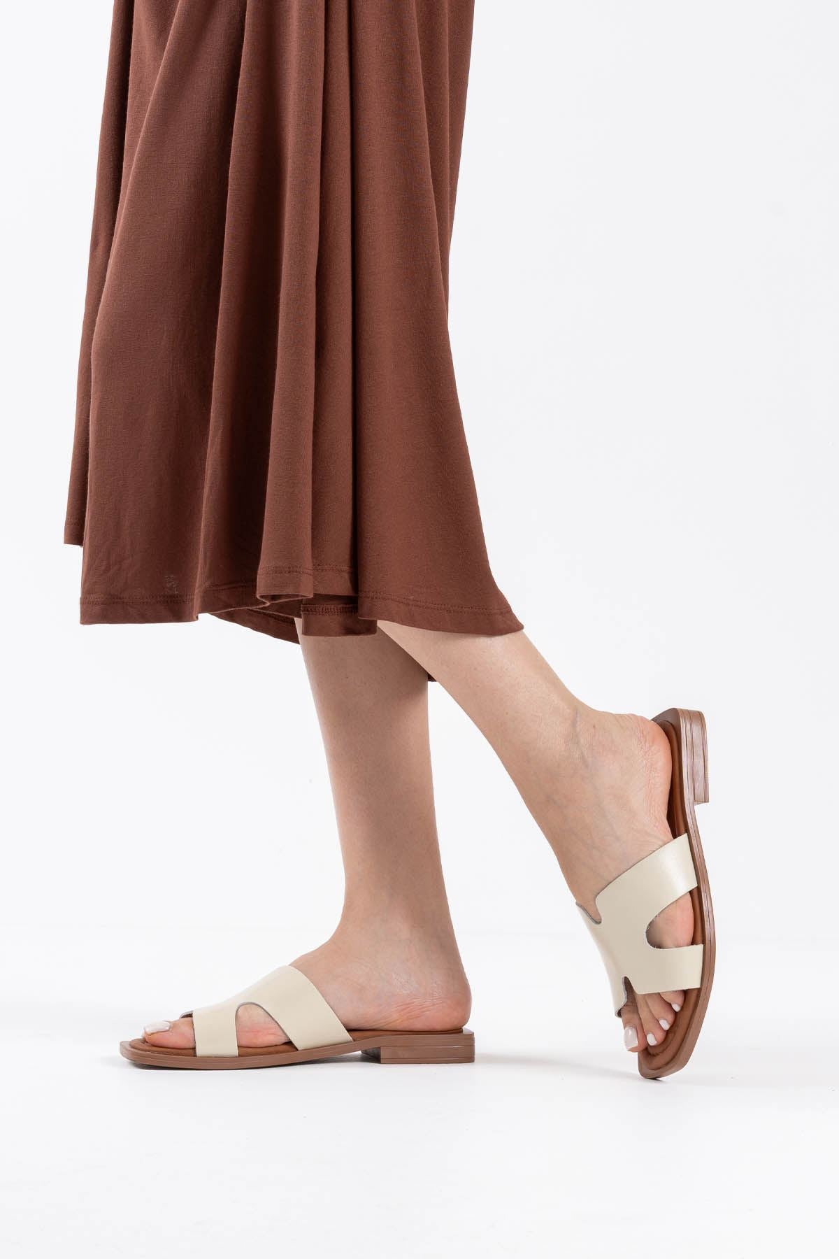 Fergei Premium Beige Genuine Leather Slippers