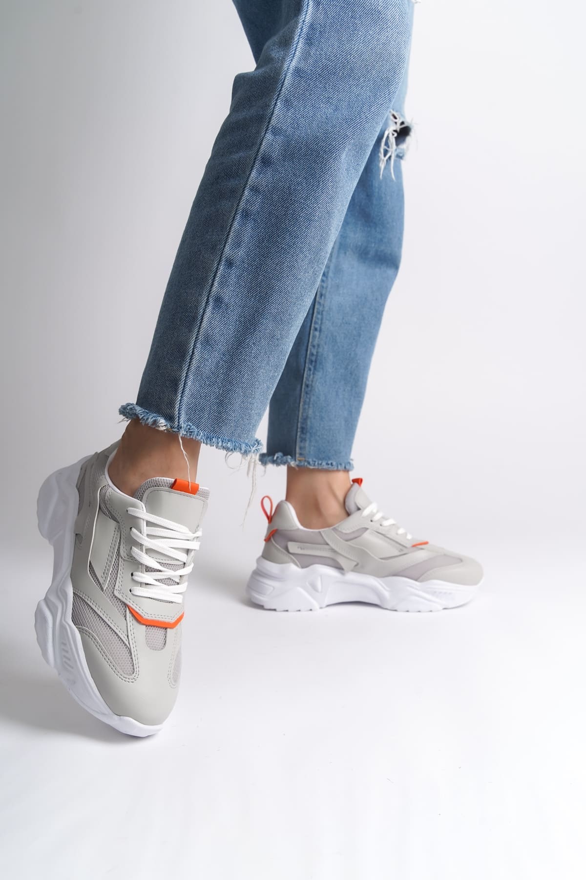 FlexStep Orthopedic Sole Knitted Sports Shoes Gray Orange – Zerenyus