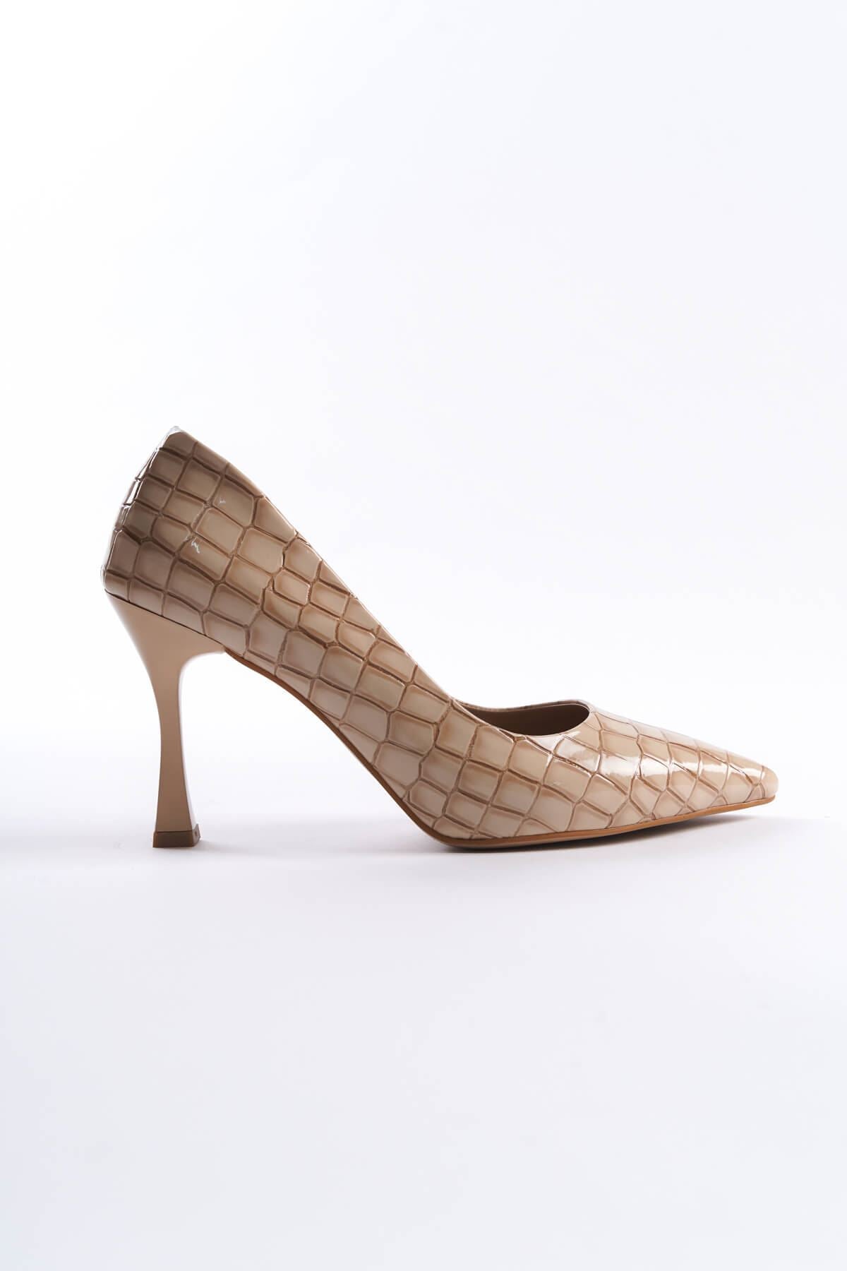 Harper Premium Kadın Nude Kroko Rugan Stiletto