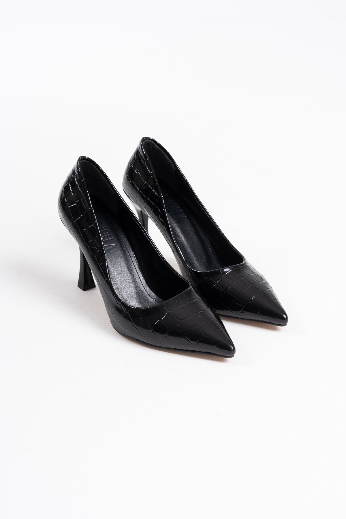 Harper Premium Kadın Siyah Kroko Rugan Stiletto