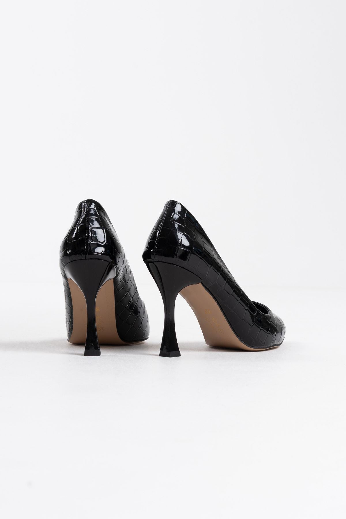 Harper Premium Kadın Siyah Kroko Rugan Stiletto