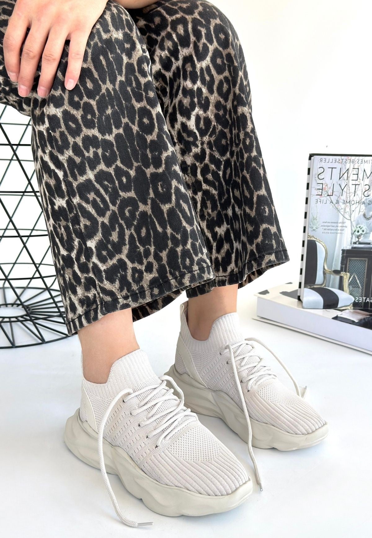 Henta Premium Bej Triko Bağcıklı Spor Ayakkabı