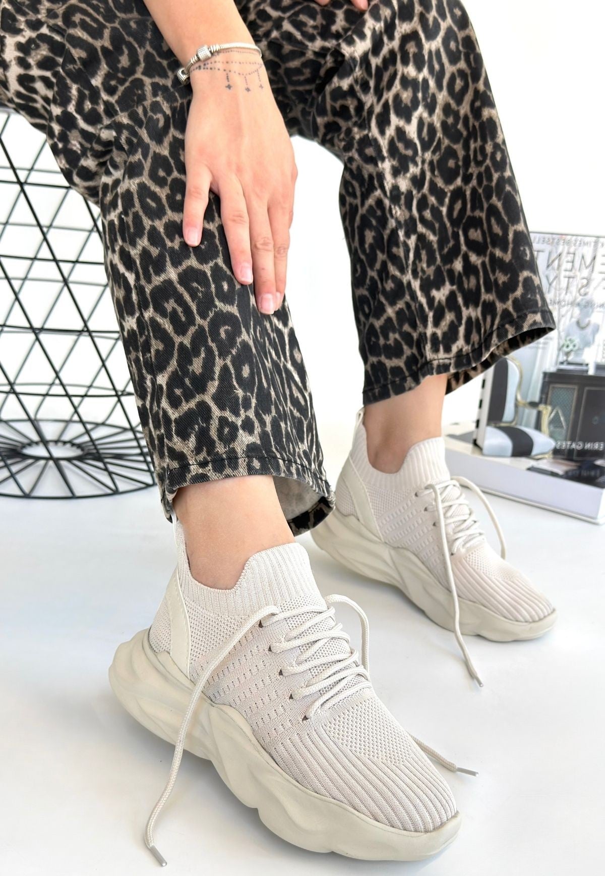 Henta Premium Bej Triko Bağcıklı Spor Ayakkabı