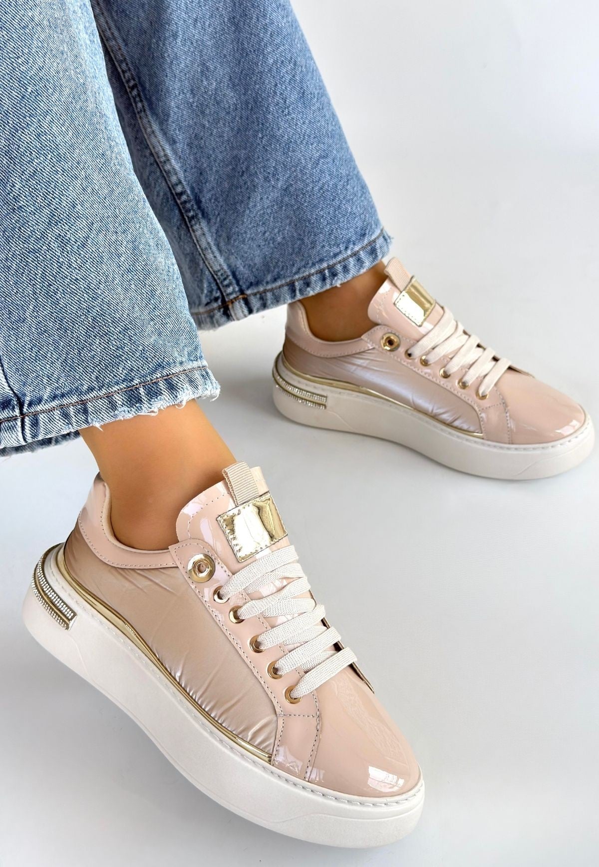 Hley Premium Bej Rugan Paraşüt Detaylı Bağcıklı Spor Ayakkabı