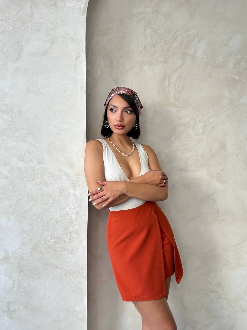 İki Düğmeli Kapaklı Şort Etek Kiremit