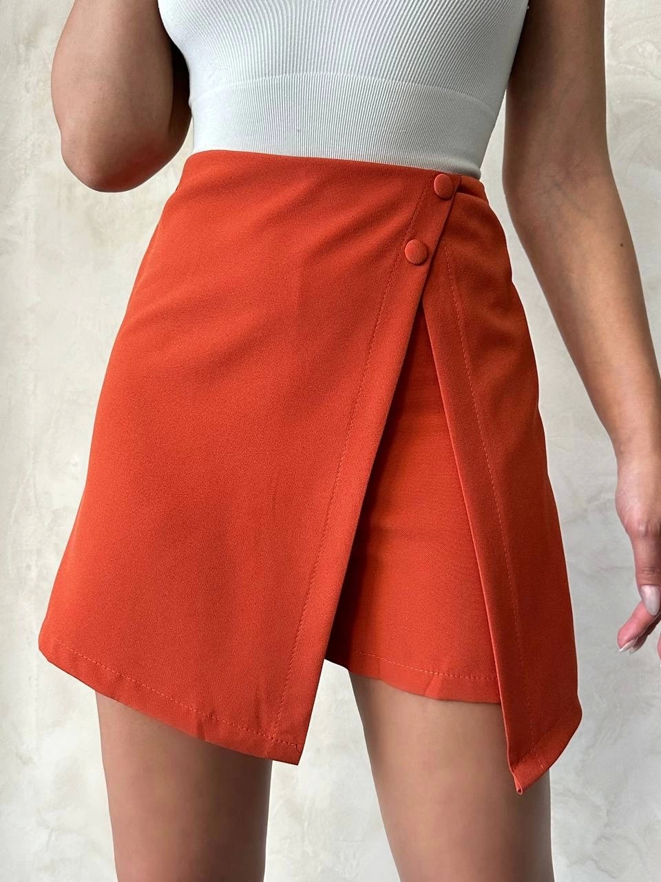 İki Düğmeli Kapaklı Şort Etek Kiremit