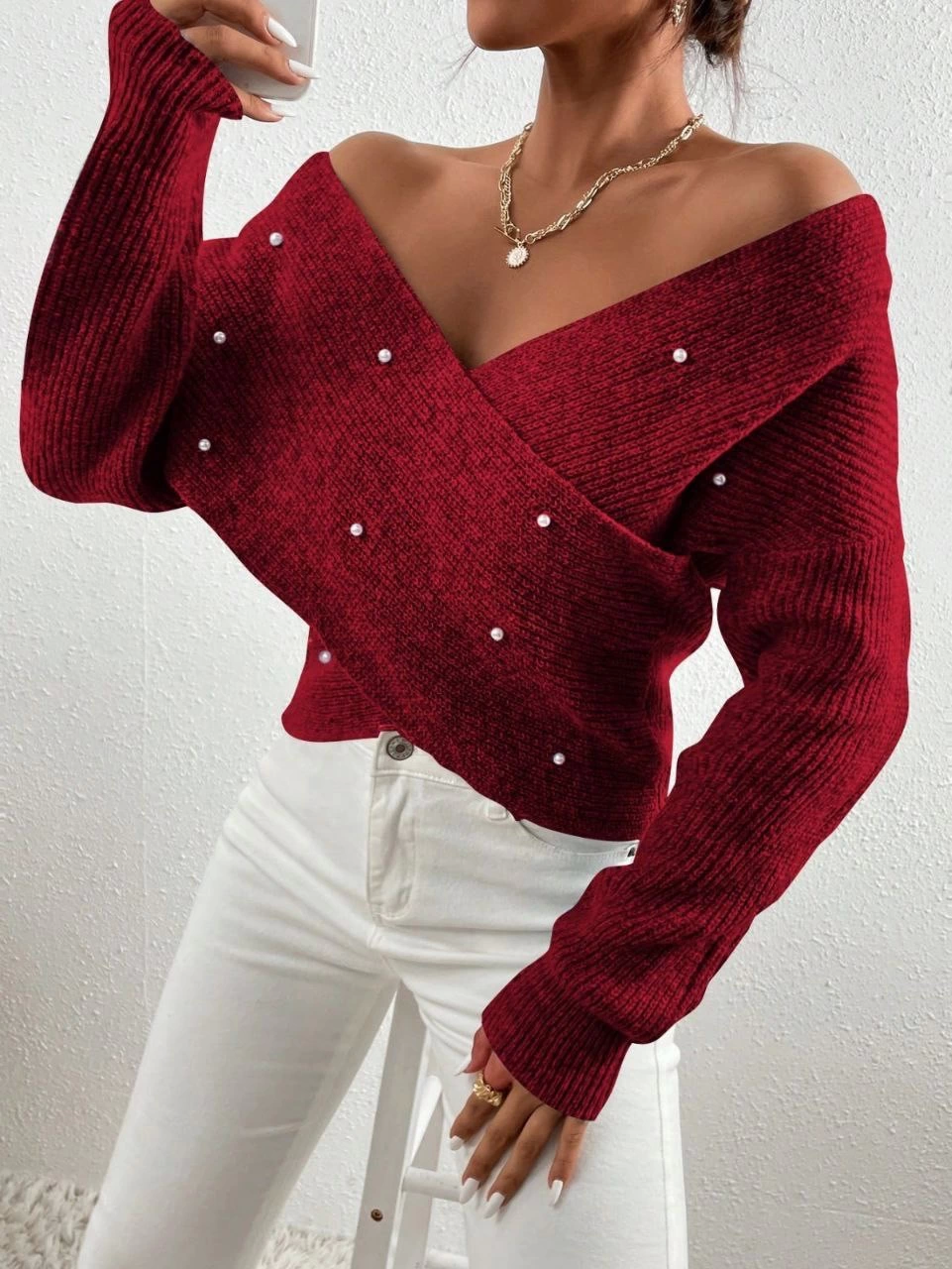 İncili Çapraz Kazak Bordo