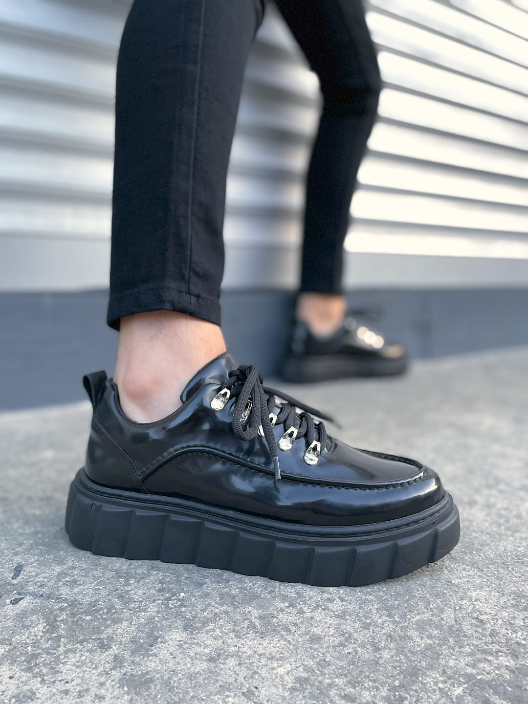 JY010 Premium Cloud Thick Sole Men's Sneaker - Black Patent Leather