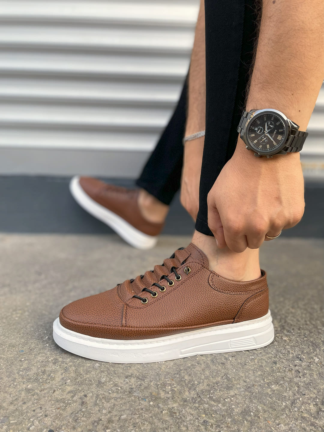 JY0535 Prime Lace-Up Men's Sneakers - Tan White