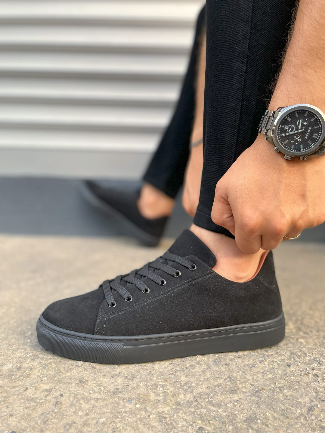 JY122 Mode Bağcıklı Günlük Erkek Sneaker - Süet Siyah