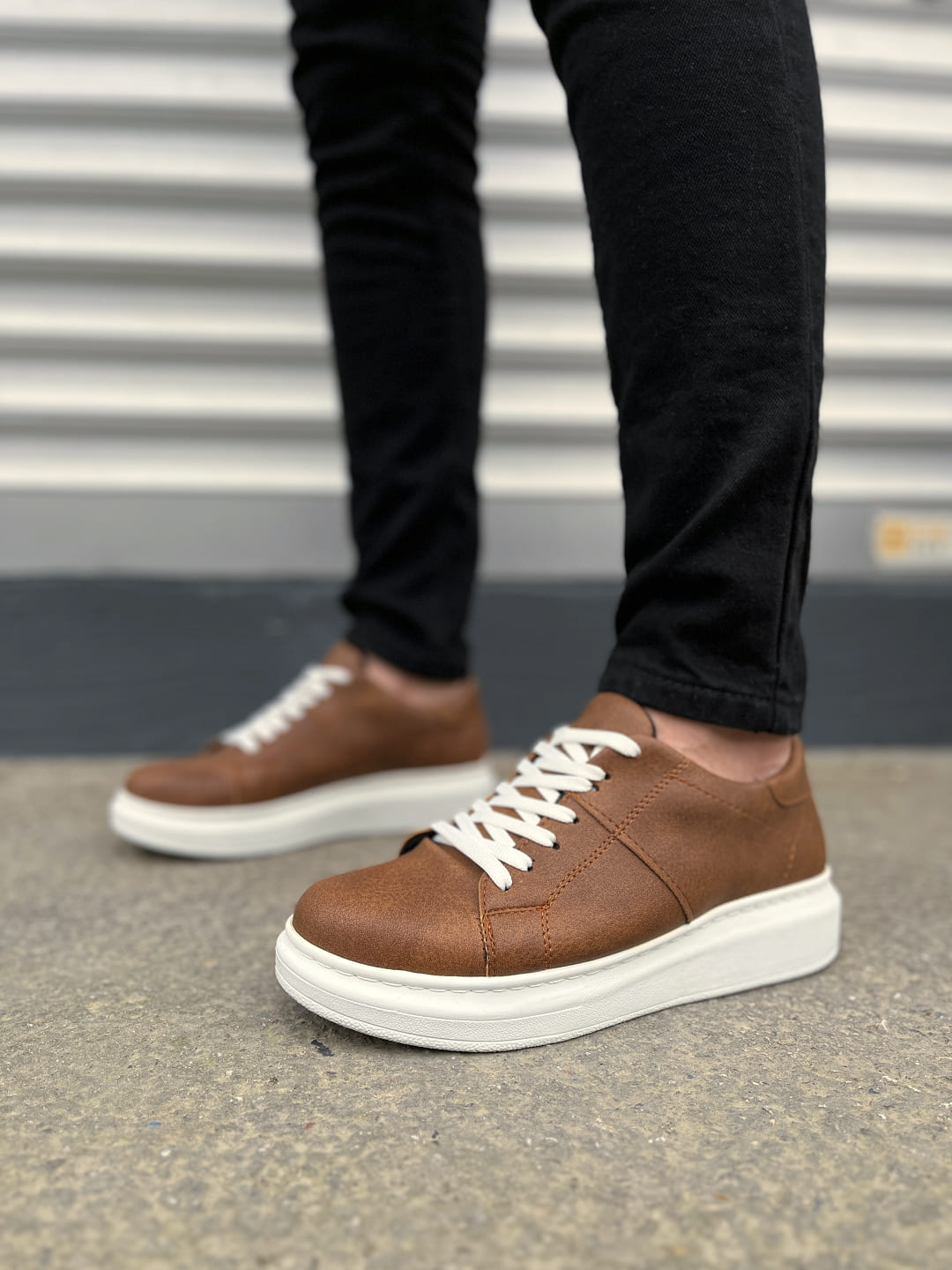 JY151 Boost Bağcıklı Erkek Günlük Sneaker Ayakkabı - Taba Beyaz