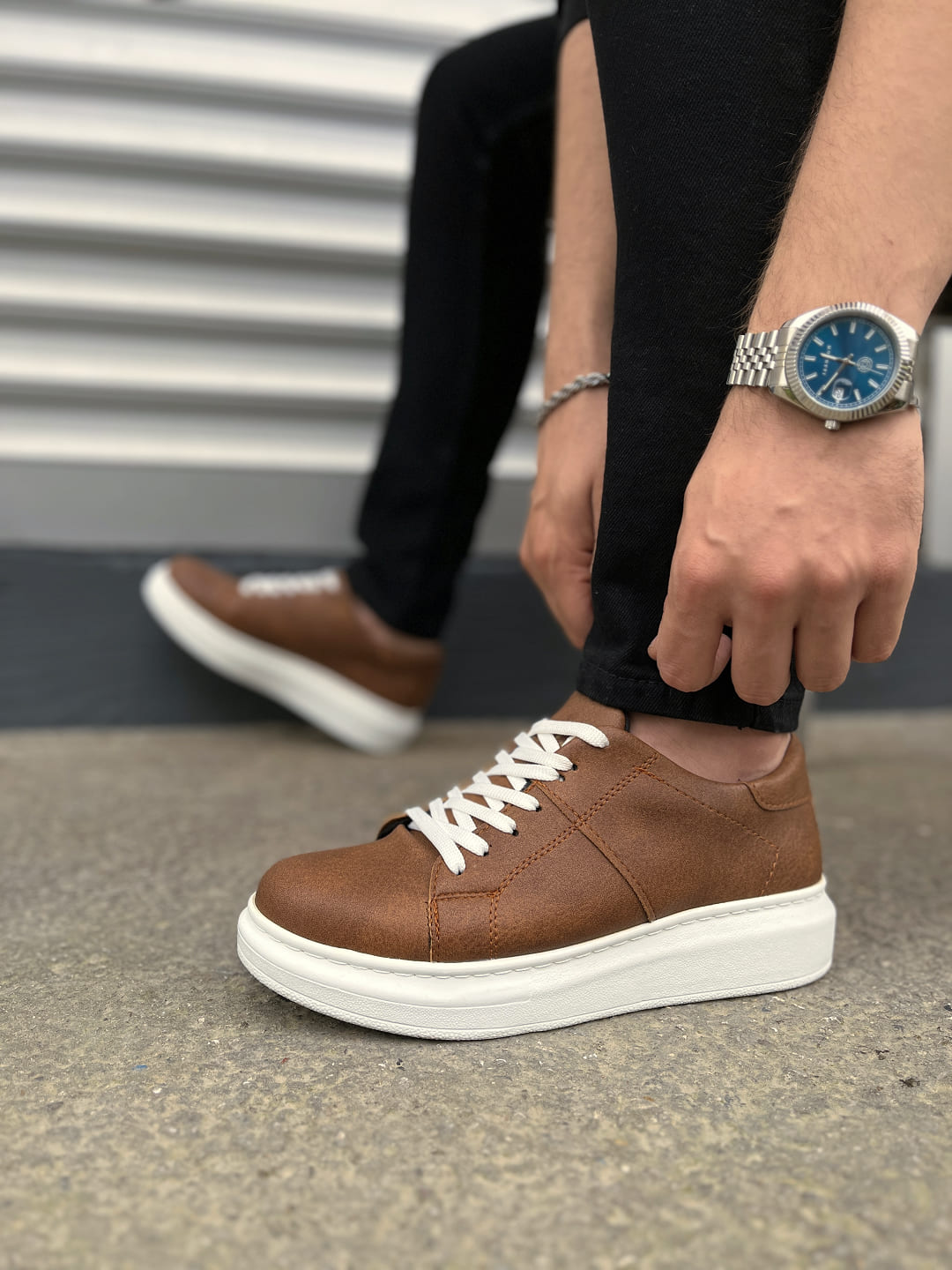 JY151 Boost Bağcıklı Erkek Günlük Sneaker Ayakkabı - Taba Beyaz