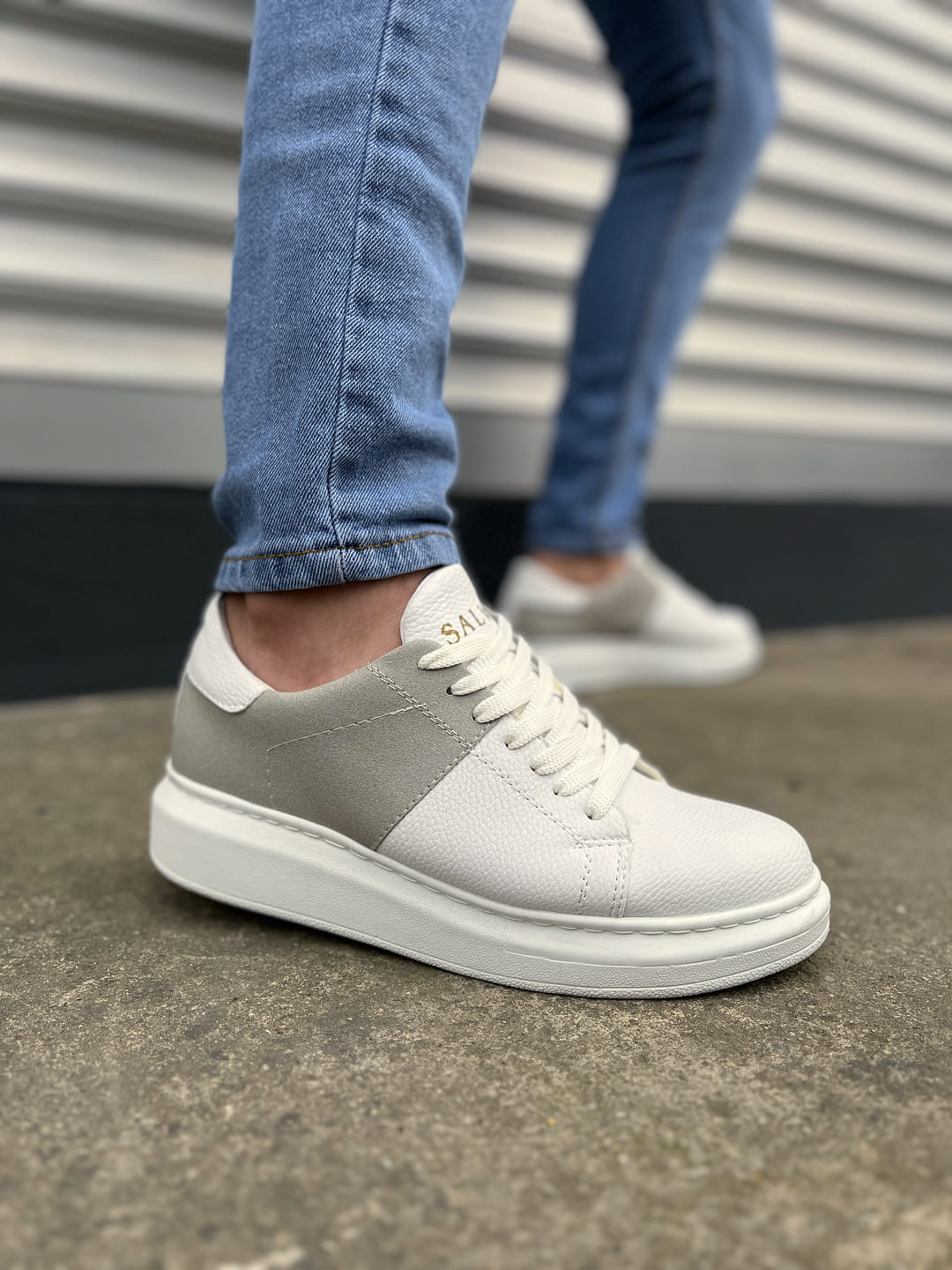 JY151 Boost Bağcıklı Erkek Günlük Sneaker Ayakkabı - Süet Beyaz Gri