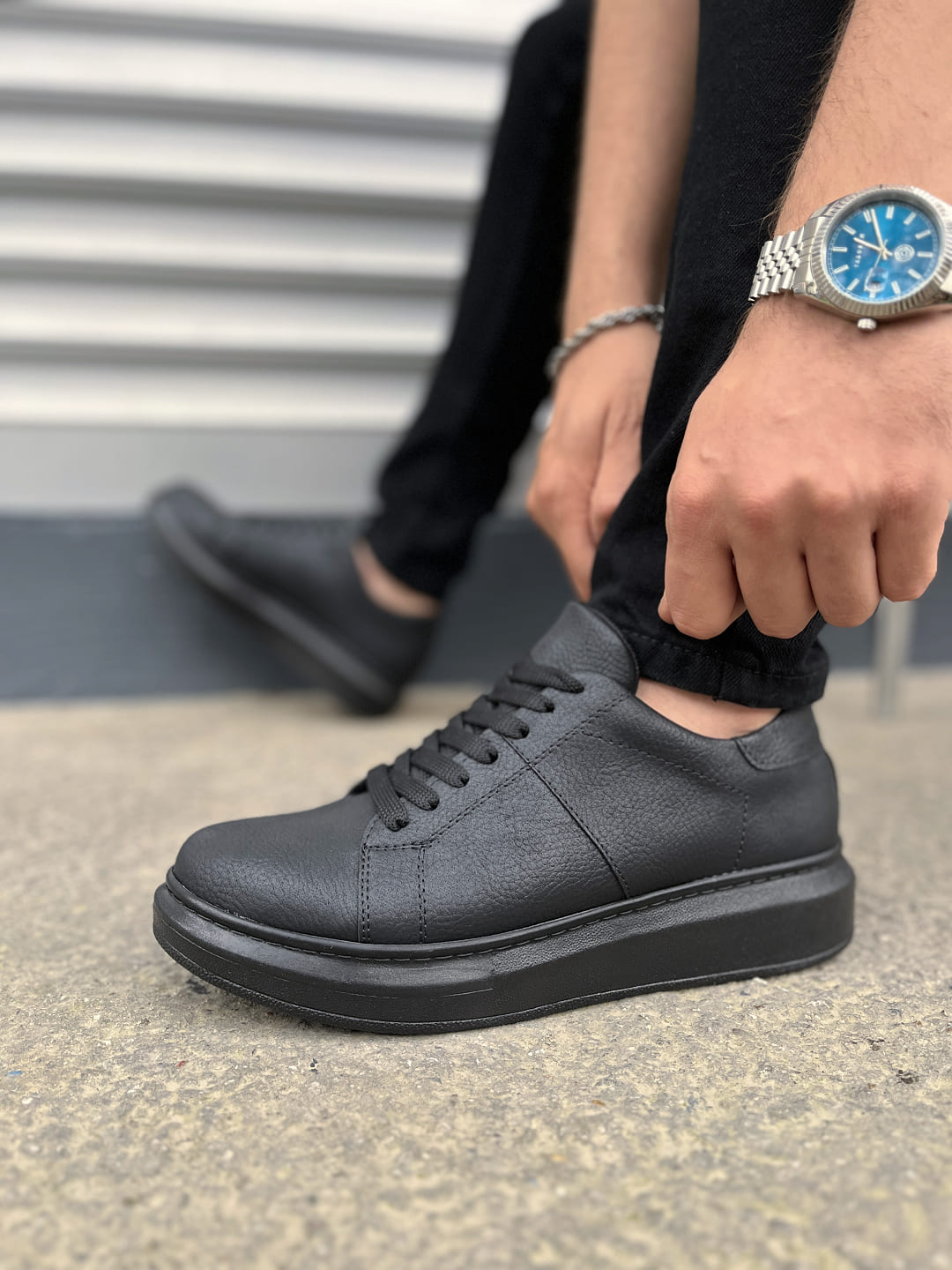 JY151 Boost Bağcıklı Erkek Günlük Sneaker Ayakkabı - Siyah