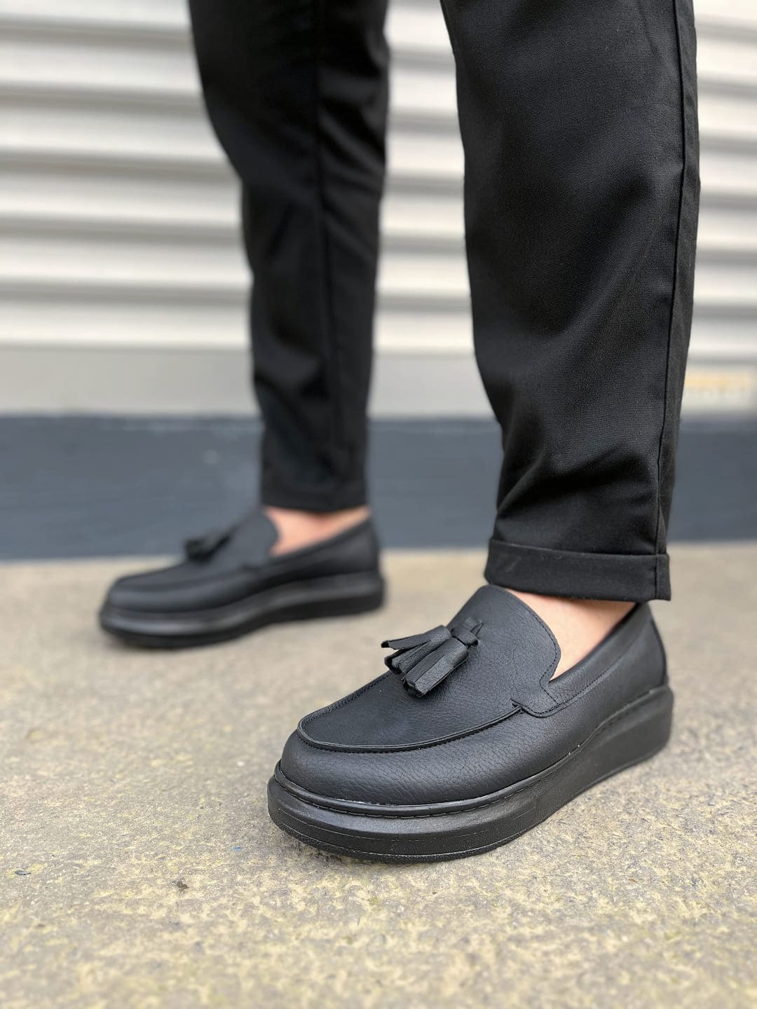 JY154 Blaze Bağcıksız Püsküllü Erkek Günlük Klasik Ayakkabı - Vegan Deri Siyah