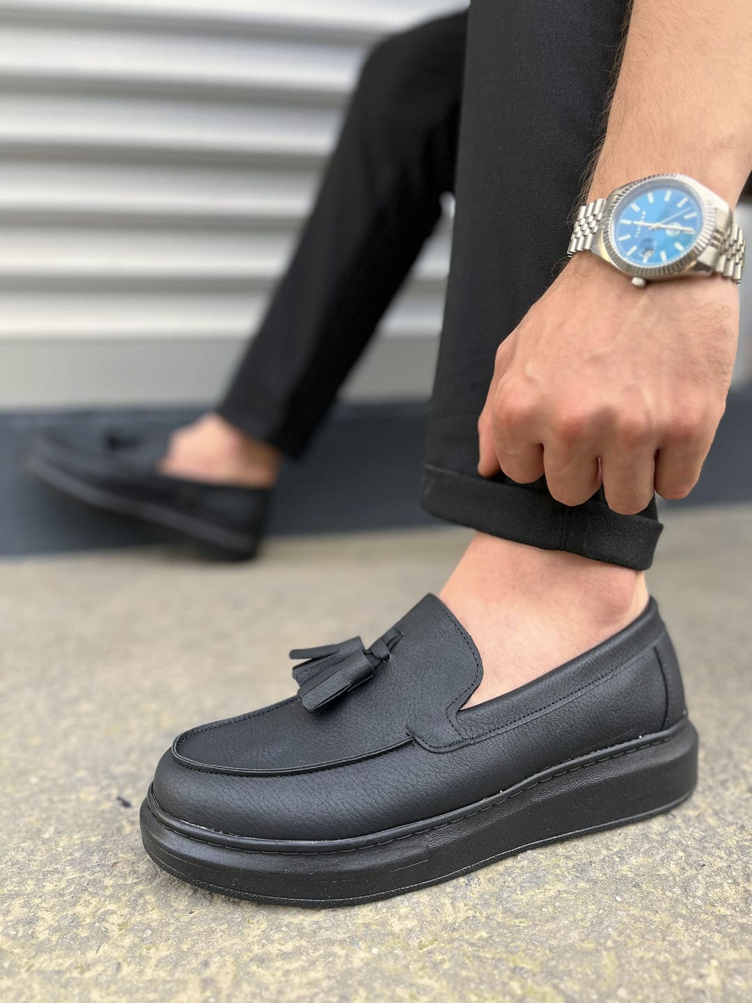 JY154 Blaze Bağcıksız Püsküllü Erkek Günlük Klasik Ayakkabı - Vegan Deri Siyah