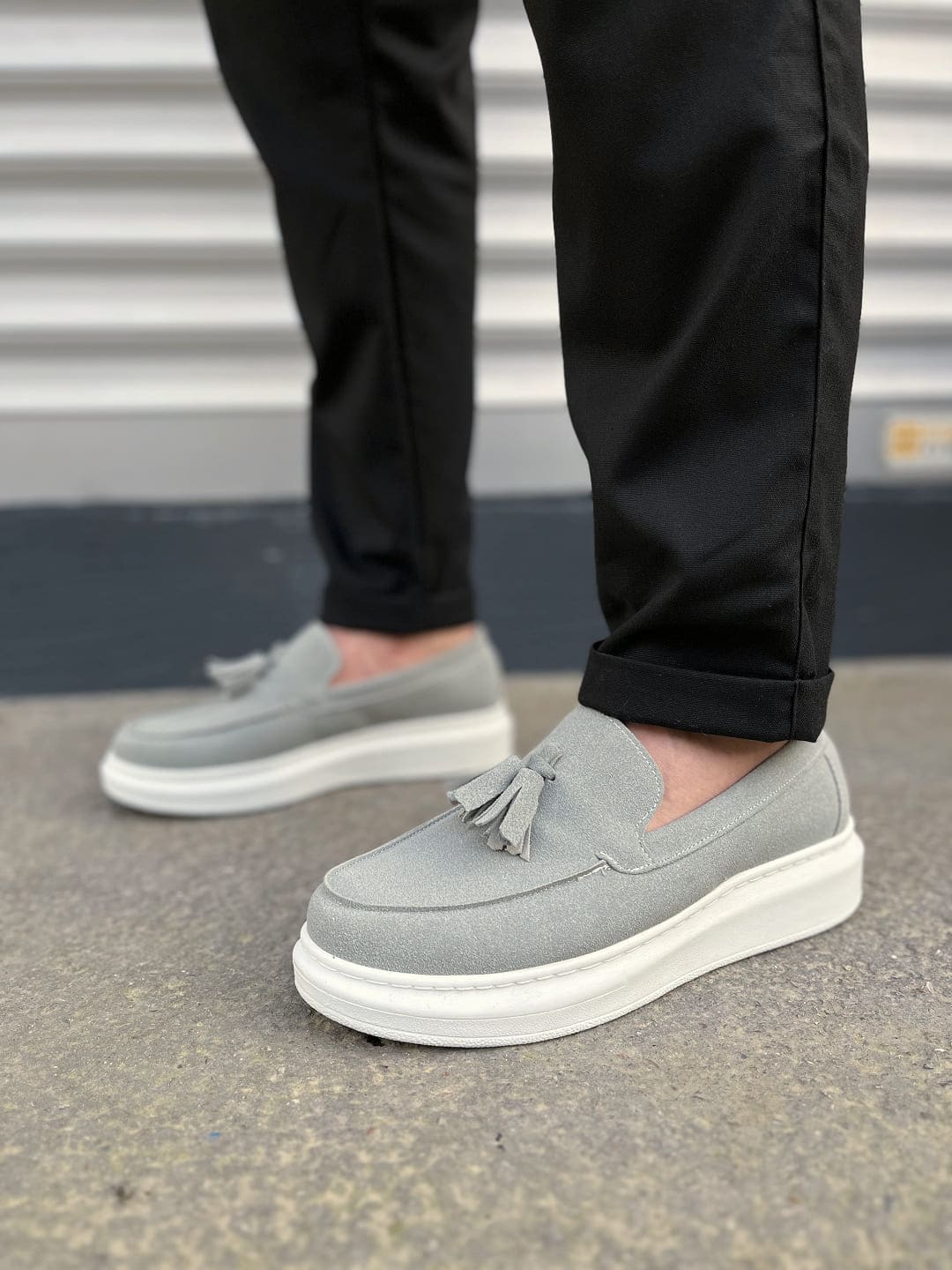 JY154 Blaze Bağcıksız Püsküllü Erkek Günlük Klasik Ayakkabı - Süet Gri
