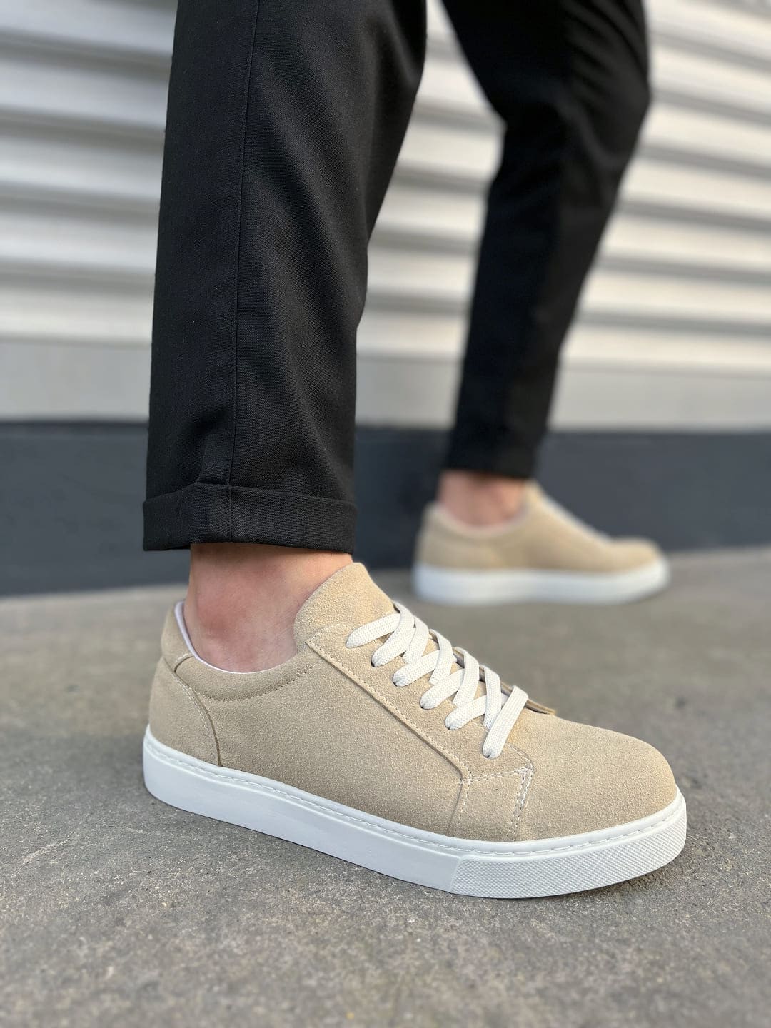 JY165 Elite Bağcıklı Erkek Günlük Sneaker - Süet Krem