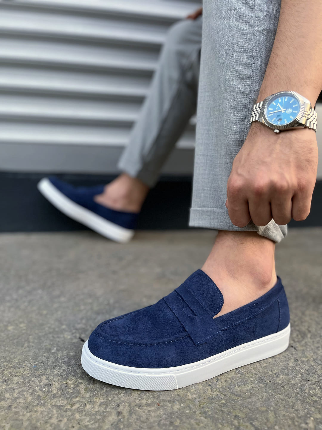 JY180 Estilo X Bağcıksız Süet Erkek Günlük Spor Klasik Ayakkabı - Lacivert