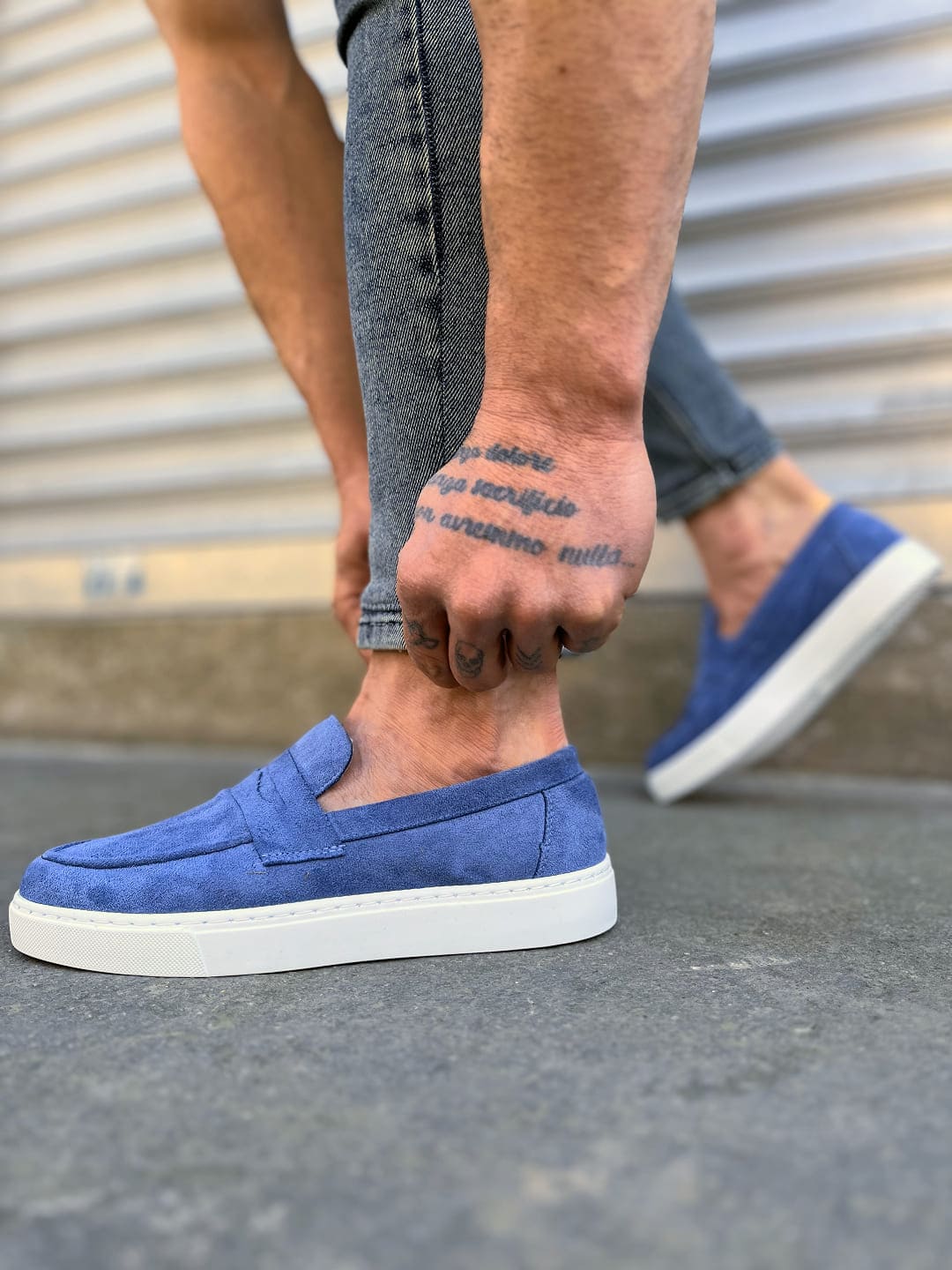 JY180 Estilo X Bağcıksız Süet Erkek Günlük Spor Klasik Ayakkabı - Mavi