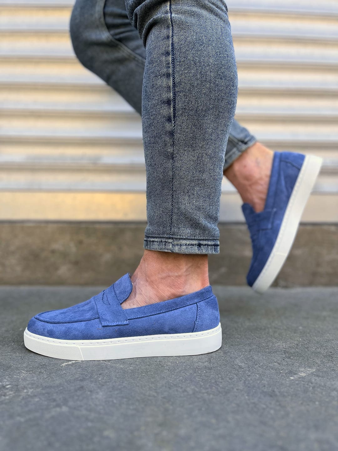 JY180 Estilo X Bağcıksız Süet Erkek Günlük Spor Klasik Ayakkabı - Mavi