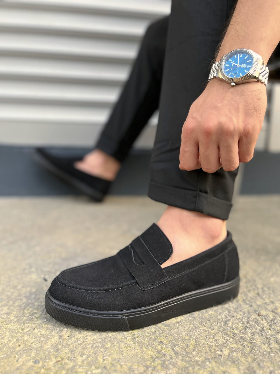 JY180 Estilo X Bağcıksız Süet Erkek Günlük Spor Klasik Ayakkabı - Siyah