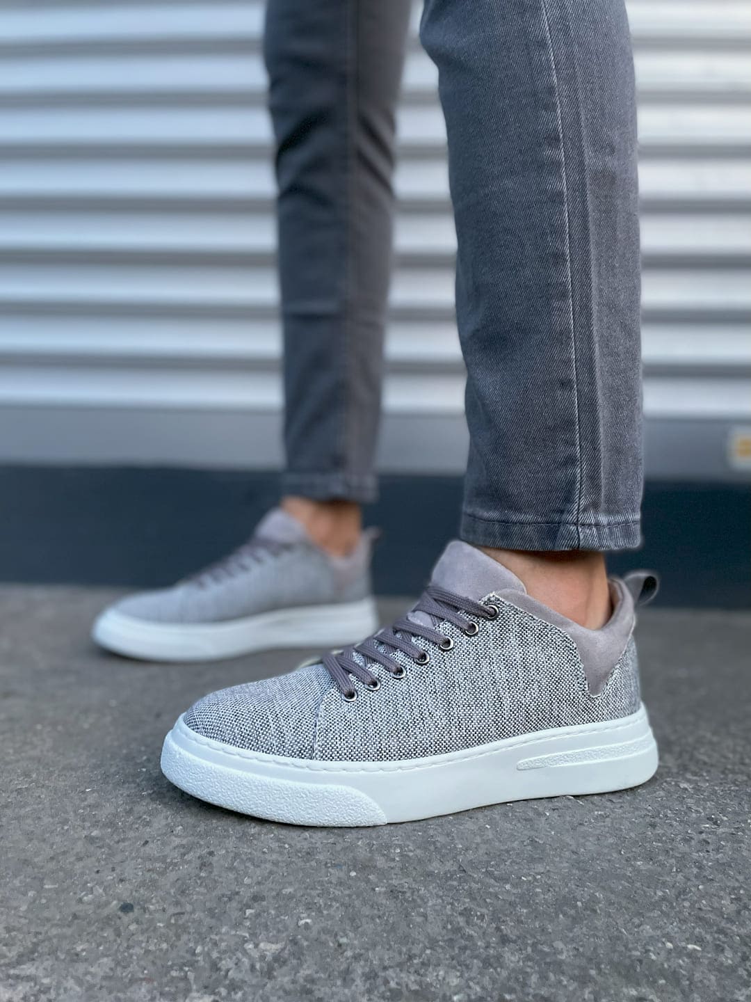 JY204 Flex Bağcıklı Keten Erkek Günlük Sneaker - Gri