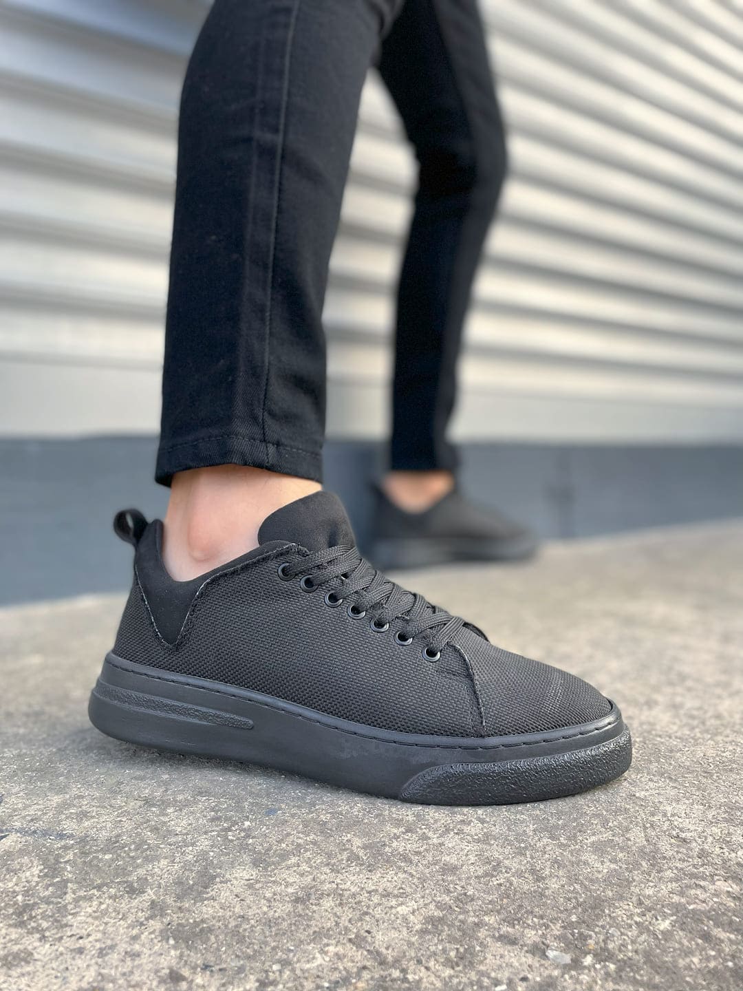 JY204 Flex Bağcıklı Keten Erkek Günlük Sneaker - Siyah