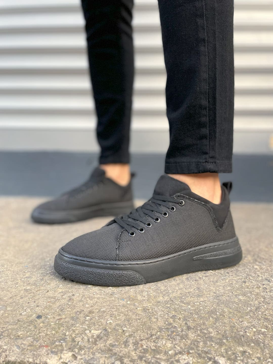 JY204 Flex Bağcıklı Keten Erkek Günlük Sneaker - Siyah