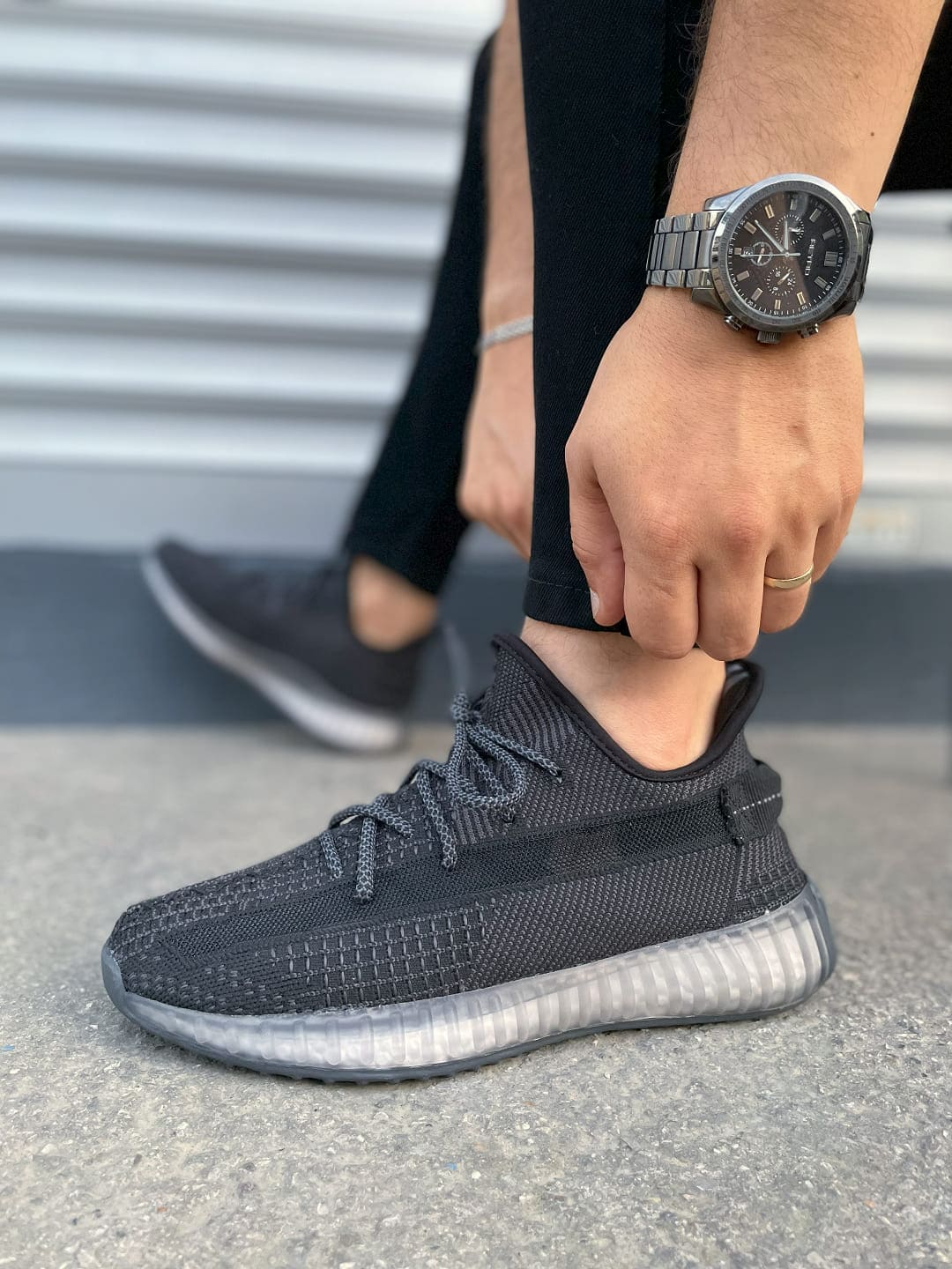 JY305 Pulse Bağcıklı Triko Unisex Günlük Spor Ayakkabı - Siyah Beyaz