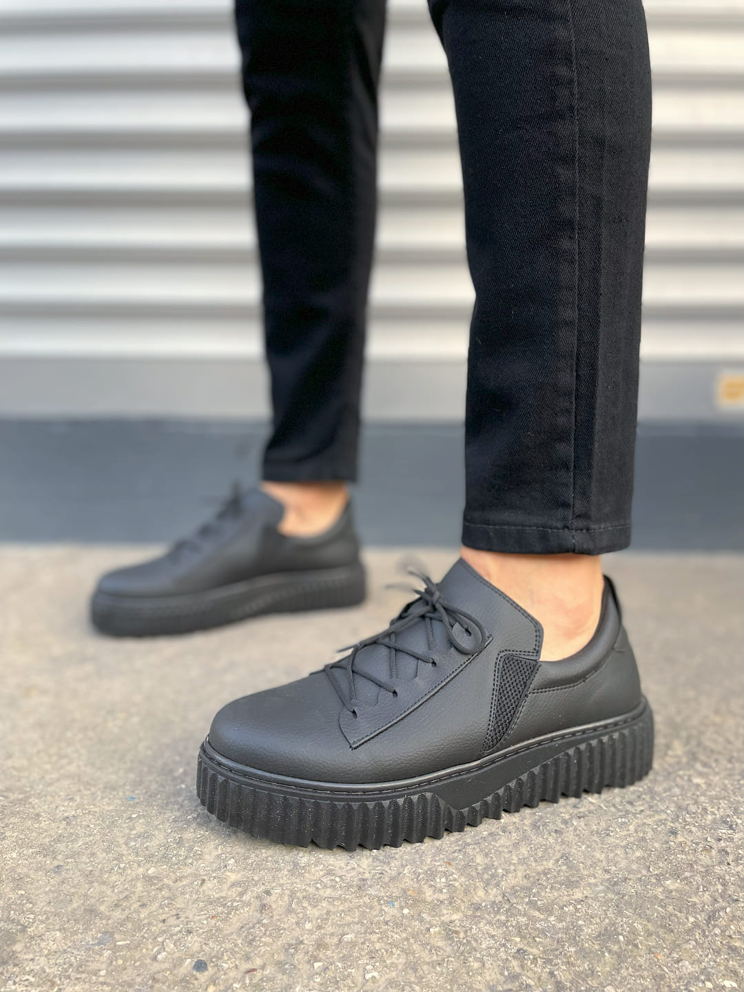 JY502 Bold Bağcıklı Erkek Sneaker - Siyah