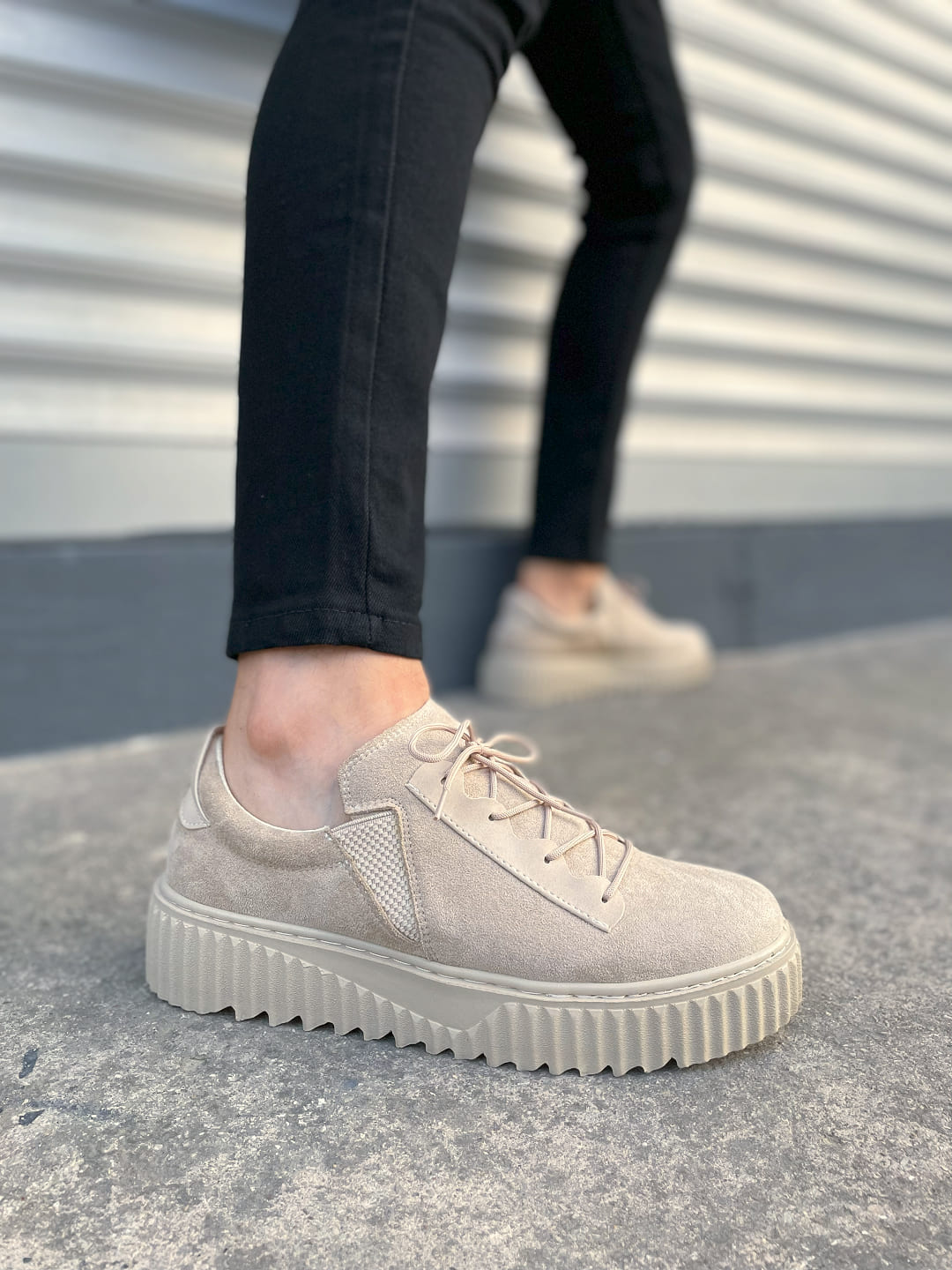 JY502 Bold Bağcıklı Erkek Sneaker - Süet Krem