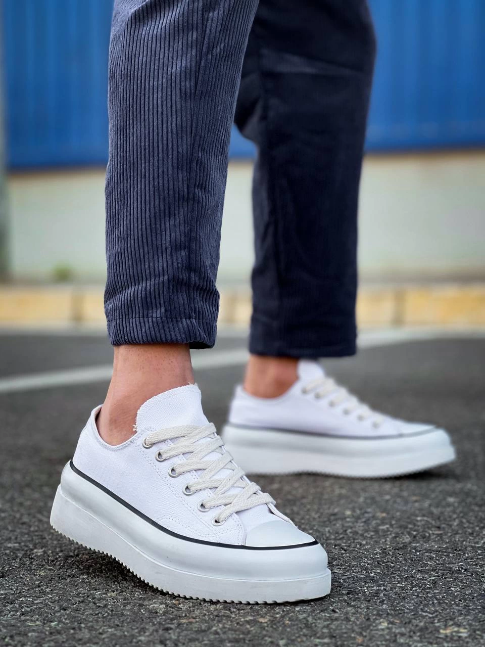 Jasko Kısa Beyaz Keten Yüksek Taban Erkek Spor Ayakkabı