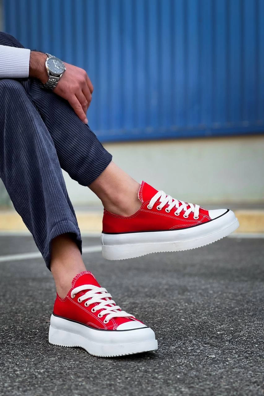 Jasko Kısa Kırmızı Keten Yüksek Taban Erkek Spor Ayakkabı