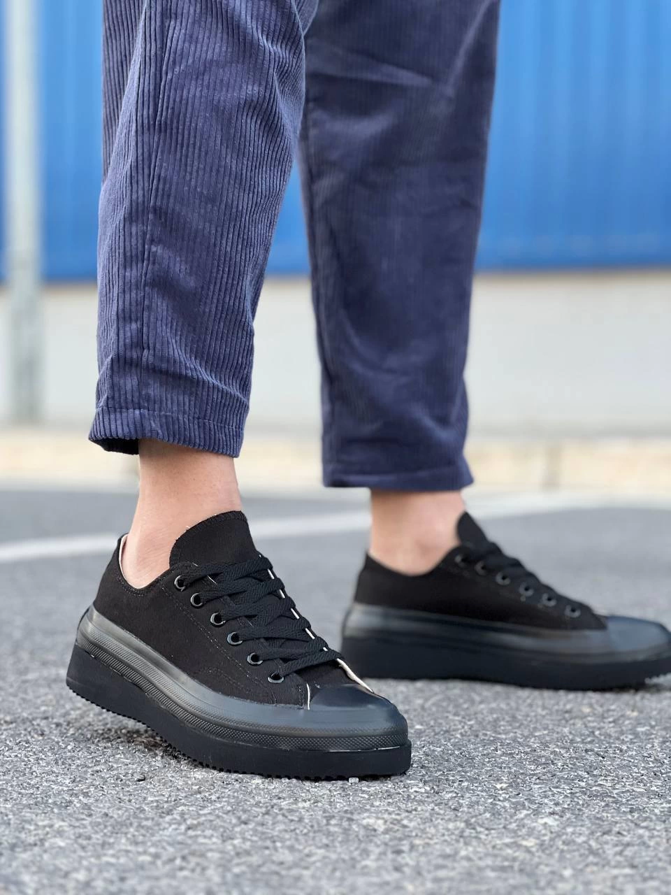 Jasko Kısa Siyah Keten Yüksek Taban Erkek Spor Ayakkabı