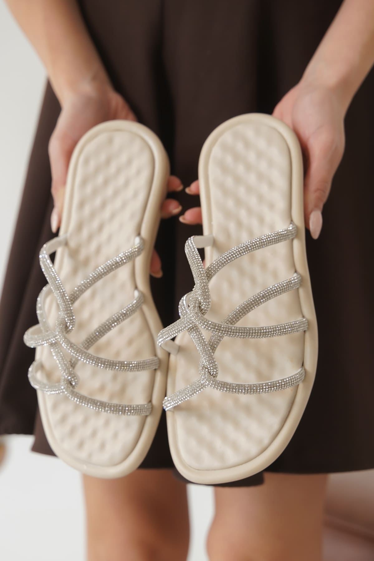 Loren Premium Beige Women's Stoned Slippers