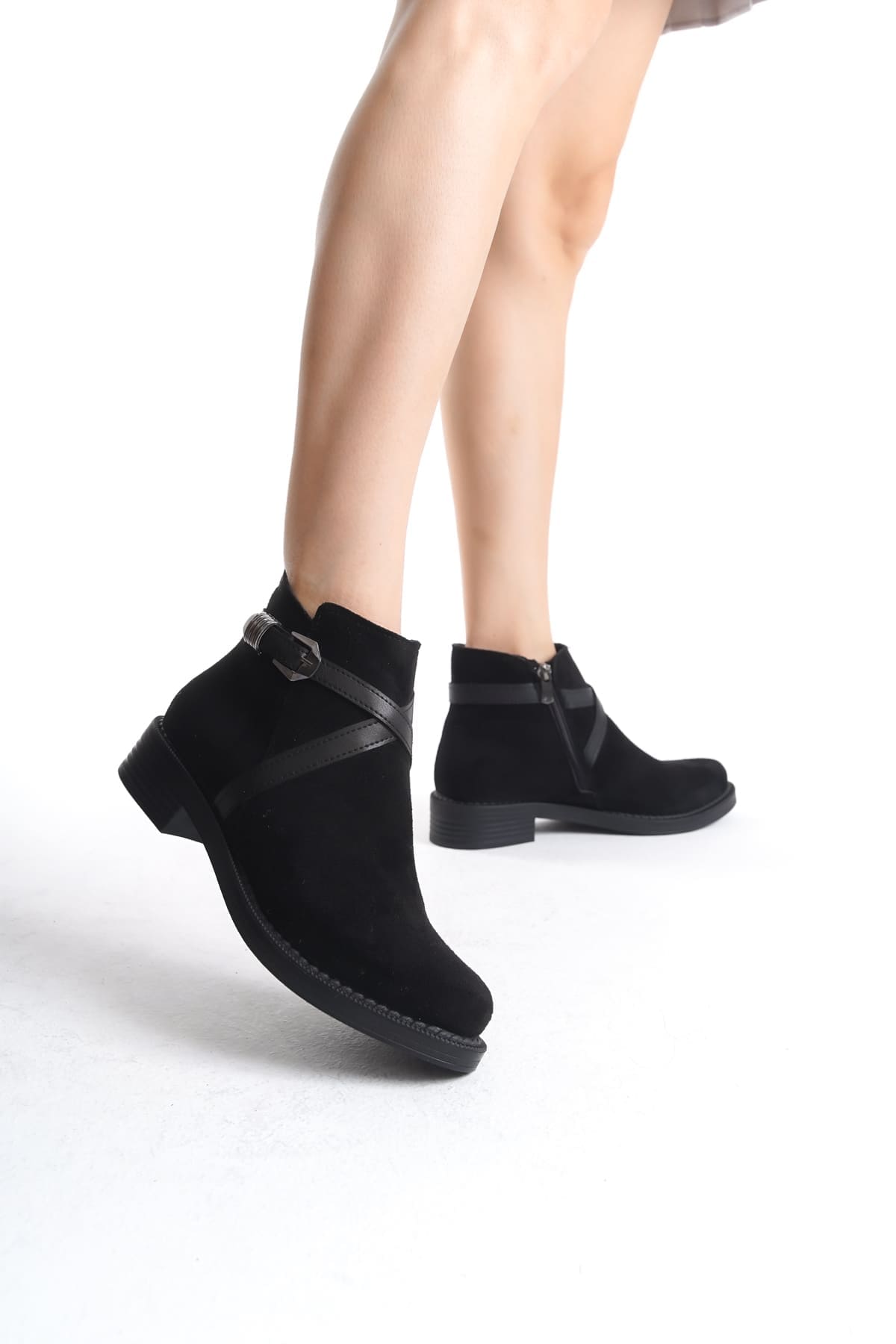 NOVA Women's Boots – Black Suede with Orthopedic Heels, Elastic Zipper Detail