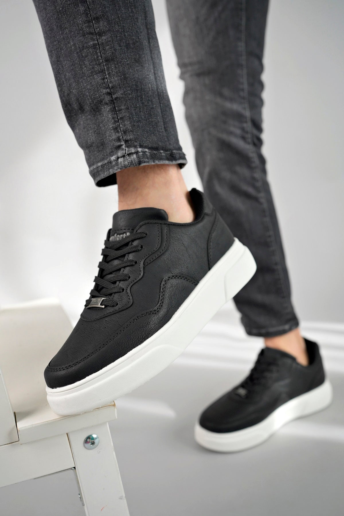 Jack Günlük Rahat Kalın Taban Siyah Beyaz Erkek Spor Ayakkabı