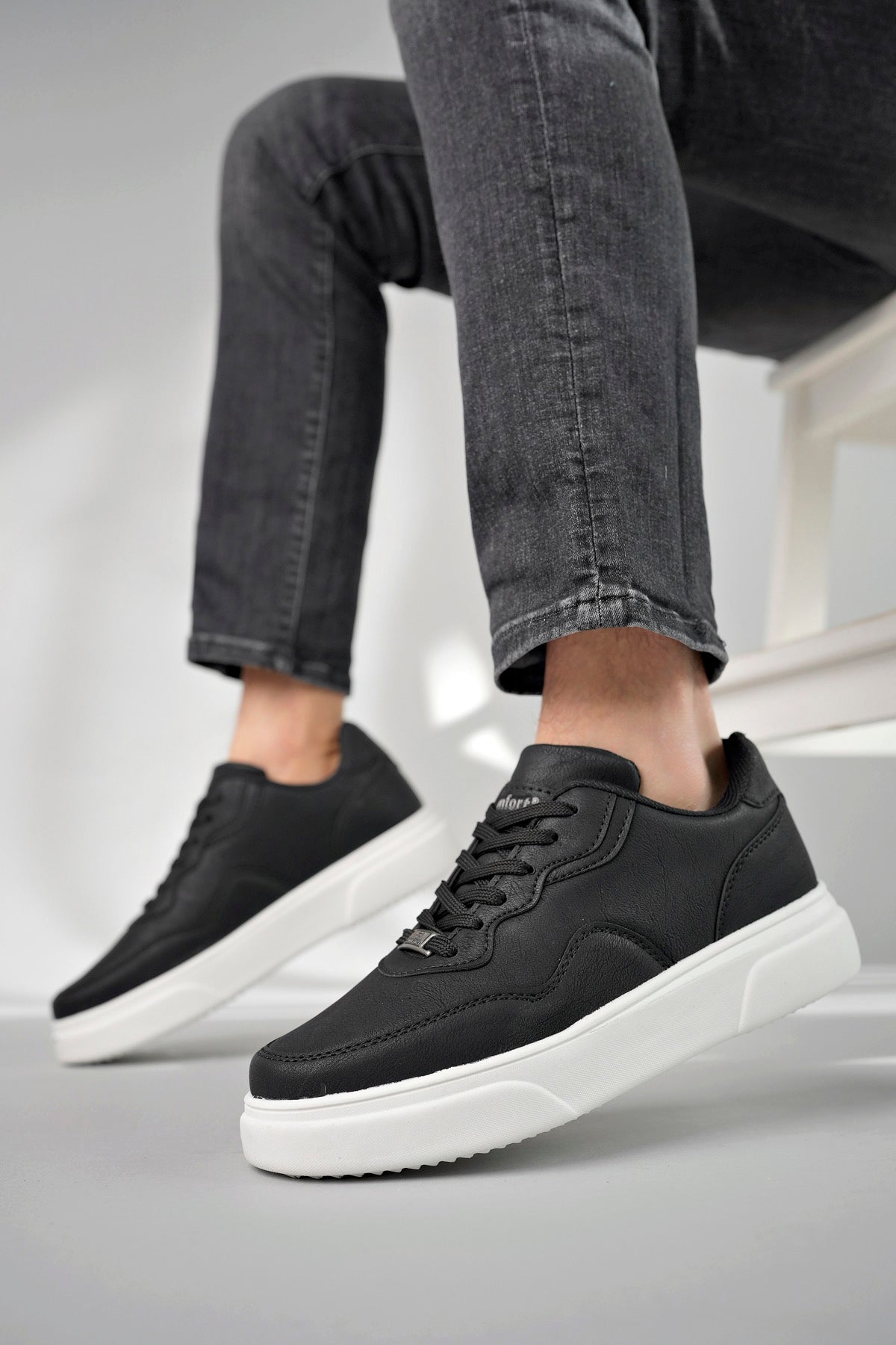 Jack Günlük Rahat Kalın Taban Siyah Beyaz Erkek Spor Ayakkabı