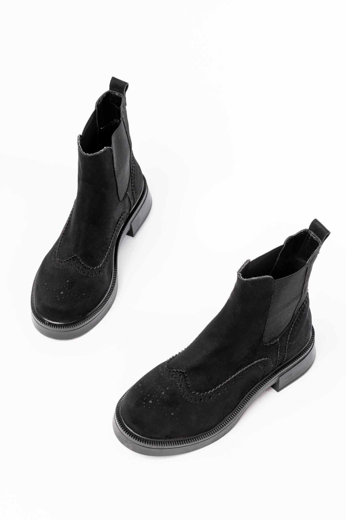 ZRİN02-2002 Premium Siyah Süet Lastikli Günlük Kadın Bot