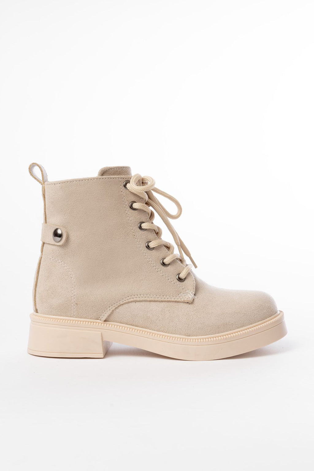 ZRİN-2003 Premium Bej Süet Bağcıklı Fermuarlı Günlük Kadın Bot