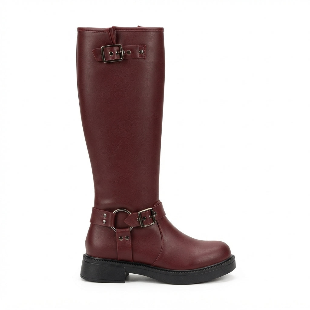 ZRİNX-312 Premium Bordo Toka Aksesuarlı Fermuarlı Günlük Kadın Çizme