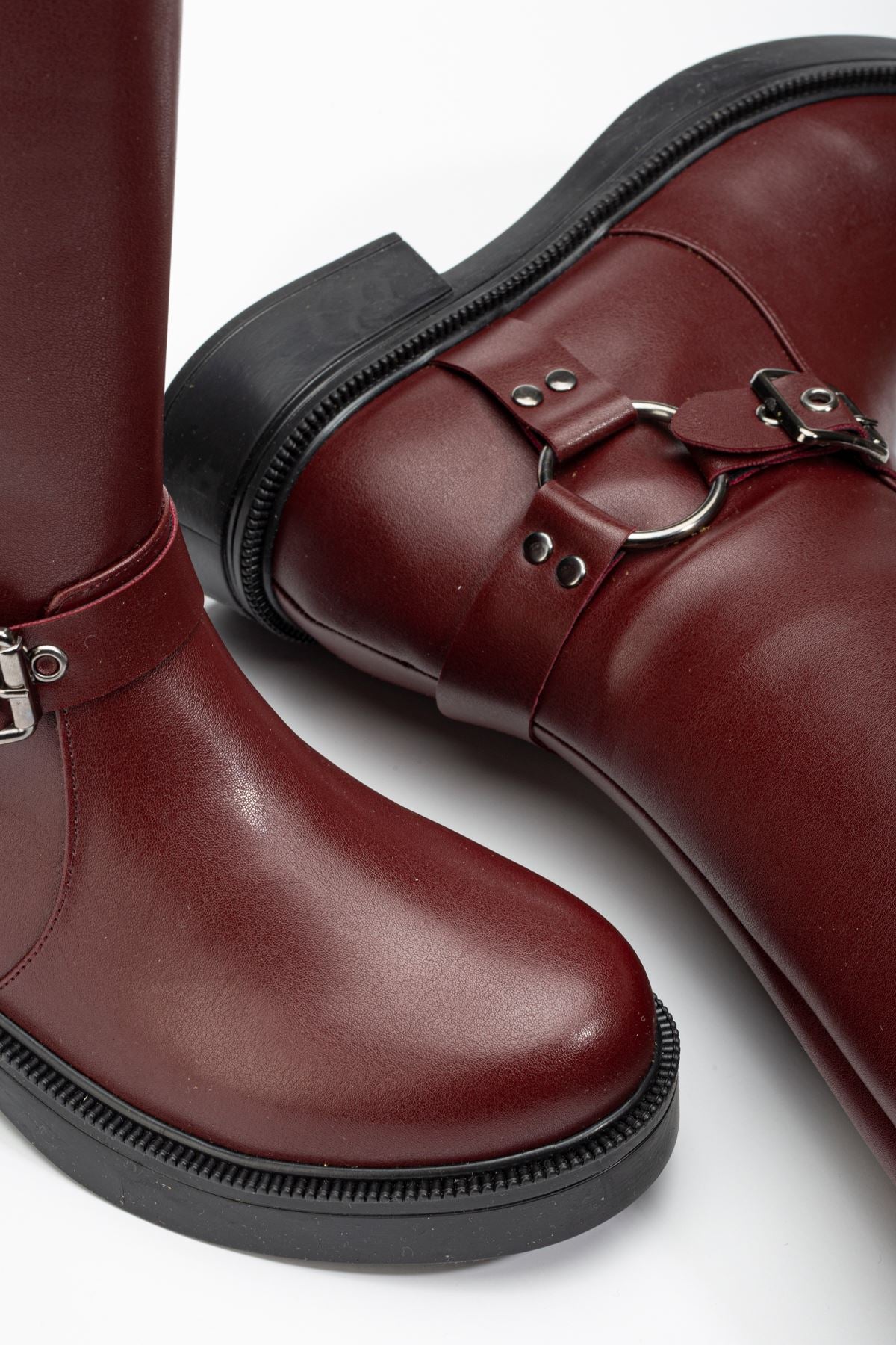 ZRİNX-312 Premium Bordo Toka Aksesuarlı Fermuarlı Günlük Kadın Çizme